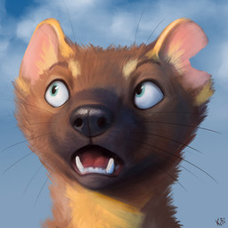 black_nose brown_body brown_fur countershade_fur countershade_neck countershading fangs feral fur iris light notched_ear open_mouth philtrum pupils snout solo teeth tongue whiskers kebi kebi_(character) gulonine mammal marten mustelid musteline pine_marten 1:1 2020 headshot_portrait icon lighting portrait