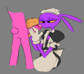 4_fingers anthro big_penis bored cleaning_cock clothed clothing crossdressing duo eyelashes eyeshadow femboy fingers genitals half-closed_eyes hand_on_penis heart_symbol huge_penis kneeling long_eyelashes looking_at_genitalia looking_at_penis maid_headdress maid_uniform makeup male motion_lines narrowed_eyes penis semi-selfcest servitude sponge standing tail tail_motion tailwag uniform karnthud glitch_productions the_amazing_digital_circus evil_jax_(tadc) jax_(tadc) lagomorph leporid mammal rabbit hi_res