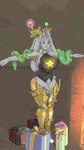 anthro antlers armor armored_boots big_breasts black_clothing black_eyes black_topwear box breasts christmas_decorations christmas_lights clothing color_banding container eyelashes featureless_crotch female fireplace floppy_ears fur gift gift_box greaves grey_body grey_fur holidays horn huge_breasts lop_ears nipple_outline smile solo t-pose thick_thighs topwear wide_hips yellow_antlers hatihati christmas pseudoregalia sybil_(pseudoregalia) bovid caprine goat hybrid jackalope lagomorph leporid mammal rabbit 2024 9:16 animated hi_res loop short_playtime