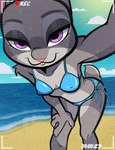 anthro beach bikini clothing female sea solo swimwear two-piece_swimsuit water wet yellowcyann disney zootopia judy_hopps european_rabbit lagomorph leporid mammal oryctolagus rabbit absurd_res hi_res