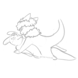 anthro blush blush_lines cuddling duo eye_contact hug looking_at_another lying male male/male on_back smug tail takimeows rain_world videocult flarya_(floralflarya) taki_(takimeows) slugcat 1:1 hi_res monochrome sketch