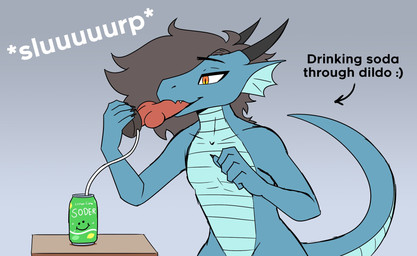 animal_dildo animal_sex_toy anthro beverage beverage_can blue_body brown_hair canine_dildo cum_tube dildo dildo_in_mouth directional_arrow drinking gradient_background grey_background hair horn humanoid_hands humor knot knotted_dildo male onomatopoeia oral oral_penetration orange_eyes penetration raised_tail sex_toy sex_toy_in_mouth sex_toy_insertion simple_background slurping soda solo sound_effects tail text thatbirdboi bad_dragon mythology dragon_(somesacredbird) dragon mythological_creature mythological_scalie scalie 2022 digital_drawing_(artwork) digital_media_(artwork) english_description english_text hi_res