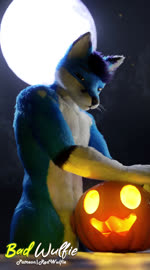 anthro balls blue_body blue_fur food food_fetish food_penetration food_play for_a_head fruit full_moon fur genitals grinning_at_viewer holidays humanoid_genitalia humanoid_penis improvised_sex_toy jack-o'-lantern light looking_at_viewer male masturbation moon moonlight night penetrable_sex_toy penetrating_pumpkin penetration penis plant pumpkin pumpkin_head pumpkin_masturbation sex_toy solo sound_effects white_balls red_wulfie halloween archer_(archer_fox) canid canine fox mammal object_head 2023 3d_(artwork) 3d_animation animated blender_(artwork) digital_media_(artwork) hi_res loop short_playtime sound webm