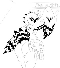 anthro backpack beak big_butt black_body black_feathers black_sclera book breasts butt feathered_wings feathers female looking_at_viewer non-mammal_breasts sash slightly_chubby solo surprised tail tail_feathers thick_thighs white_body white_feathers wide_hips wings alfa995 amelia_abernachy avian bird horned_owl owl snowy_owl true_owl monochrome