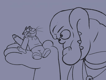 anthro bottomwear clothing duo hoodie humanoid_hands macro pants parody simple_background size_difference surprised topwear spectral-bat brok_the_investigator cowcat_games nickelodeon spongebob_squarepants brok_(brok_the_investigator) graff_filsh alligator alligatorid crocodilian domestic_cat felid feline felis mammal reptile scalie 2025 black_and_blue hi_res monochrome