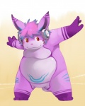 anthro belly biped blue_body blue_fur blue_hair countershading electronics featureless_crotch front_view fur gradient_background hair headphones looking_aside male moobs nude orange_eyes outstretched_arms overweight overweight_anthro overweight_male pink_body pink_fur pink_hair plantigrade pose purple_body purple_fur simple_background smile solo standing tan_background white_body white_fur vu06 ryanbunny lagomorph leporid mammal rabbit 4:5