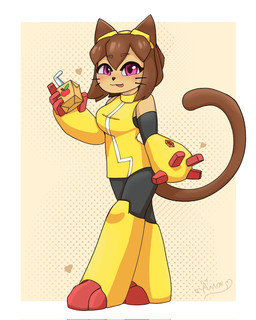 anthro breasts brown_body brown_eyebrows brown_hair brown_tail clothed clothing eyebrow_through_hair eyebrows female female_anthro hair juice_box pink_eyes solo tail translucent translucent_hair whiskers yellow_sclera amoni_(artist) gameoverse glitch_productions kit_bodega felid feline mammal 2026 full-length_portrait hi_res portrait