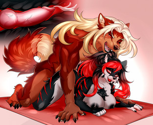 animal_genitalia animal_penis anthro anthro_on_anthro anthro_penetrated anthro_penetrating anthro_penetrating_anthro black_body black_fur black_hair black_nose blonde_hair bodily_fluids breasts canine_genitalia canine_penis cum cum_in_vagina cum_inside duo female female_penetrated fur genital_fluids genitals hair internal internal_vaginal knot knotted_penis knotting male male/female male_penetrating male_penetrating_female multicolored_body multicolored_fur multicolored_hair nipples nude nude_anthro nude_female nude_male open_mouth open_smile penetration penis red_body red_fur red_hair sex smile two_tone_body two_tone_fur two_tone_hair vaginal vaginal_knotting vaginal_penetration white_body white_fur dominique_89 manika_nika hunger_(ludwig_bullworth_jackson) rubi_rojas canid canine canis domestic_dog german_shepherd herding_dog mammal pastoral_dog wolf artist_collaboration hi_res