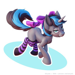 abstract_background accessory blue_eyes blue_hair bow_(feature) bow_accessory bow_ribbon clothed clothing fangs furgonomics grey_body hair hair_accessory hair_bow hair_ribbon happy horn legwear looking_at_viewer male multicolored_hair naughty_face pattern_clothing pattern_legwear pattern_stockings ribbons simple_background smile smirk solo stockings striped_clothing striped_legwear striped_stockings stripes tail tail_accessory tail_bow tail_ribbon teeth white_background kotyami hasbro my_little_pony mythology raider_assault bat_pony equid equine mammal mythological_creature mythological_equine unicorn 1:1 2020