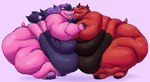 after_transformation anthro cuddling duo hug male male/male morbidly_obese obese overweight overweight_male touching_bellies wiishyishii evan_(snevanessence) snow_the_dragon_(character) common_hippopotamus hippopotamid mammal absurd_res hi_res