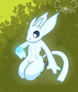 ambiguous_gender anthro anthro_focus blue_eyes duo ears_back feral grass light pivoted_ears plant shadow solo_focus tail thin_tail white_body snowy_(furrito_thicc) microsoft ori_(series) xbox_game_studios ori_(ori) arthropod butterfly guardian_spirit insect lepidopteran 2025 hi_res lighting