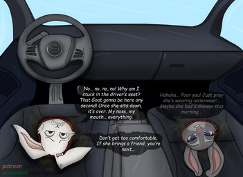 car duo female female/female imminent_facesitting objectification seat smelly stuck stuck_together text vehicle nightartf beastars disney zootopia haru_(beastars) judy_hopps animate_inanimate domestic_rabbit dwarf_rabbit european_rabbit lagomorph leporid mammal netherland_dwarf_rabbit oryctolagus rabbit absurd_res english_text hi_res