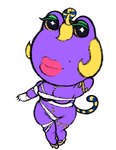 anthro blonde_hair cat_tail clothing egyptian female footwear hair hand_behind_head high_heels jewelry lips looking_at_viewer markings mole_(marking) mummy_wrappings pose purple_body purple_skin shoes simple_background solo thick_lips wrappings slimey_art animal_crossing nintendo gigi_(animal_crossing) amphibian frog flat_colors low_res