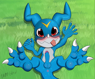 anal anthro balls blue_body blush butt claws feet foot_fetish genitals horn humanoid_genitalia humanoid_penis male male/male paws penis red_eyes solo tail tongue young zeroglow bandai_namco digimon mythology digimon_(species) dragon mythological_creature mythological_scalie scalie veemon