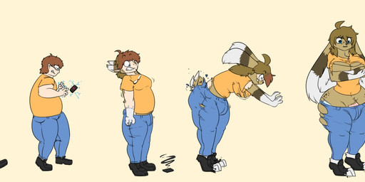 anthro bottomwear breast_growth breasts brown_body brown_fur brown_hair bulge clothing ear_expansion expansion footwear fur gender_transformation genital_expansion genitals growth gynomorph hair hand_on_breast human_to_anthro intersex male mid_transformation mtg_transformation mti_transformation navel overweight overweight_human overweight_male pants penis penis_expansion shirt shocked shoes solo species_transformation surprised tail tail_growth tail_tenting topwear torn_clothing transformation weight_loss wide_hips robertge domestic_cat felid feline felis human hybrid lagomorph leporid mammal rabbit 2015 digital_media_(artwork) hi_res sequence