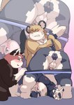 anthro anus balls belly blush butt clothing erection eyes_closed genitals group humanoid_hands kemono male male/male moobs nipples overweight overweight_male penis underwear dokyudokyu1 bear canid canine mammal 2022 absurd_res hi_res