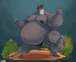 anthro areola belly belly_overhang big_belly biped black_hair bulge chubby_cheeks clothed clothing detailed_bulge eyewear fighting_pose fist glasses grass grey_body hair male male_anthro moobs muscular muscular_anthro muscular_arms muscular_legs muscular_male navel nipples obese obese_anthro obese_male overweight overweight_anthro overweight_male plant pose simple_background solo topless topless_anthro topless_male underwear karrnade carlos_(burropaleta) asinus donkey equid equine mammal hi_res signature