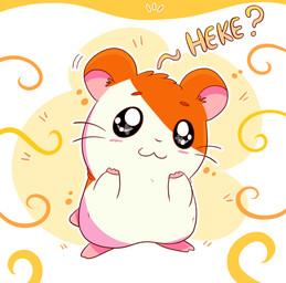 2_toes 3_fingers :3 beady_eyes black_eyes blush blush_lines circle circle_eyebrows closed_smile dialogue eyebrows feet feral fingers fur light male male_feral motion_lines mouth_closed multicolored_body multicolored_fur orange_body orange_eyebrows orange_fur outline pink_inner_ear pink_nose simple_background small_nose smile solo sparkles sparkling_eyes standing tail tan_feet tan_hands tan_tail toes two_tone_body two_tone_fur whiskers white_body white_fur white_outline fuposey hamtaro_(series) hamtaro cricetid hamster mammal rodent 2025 colored digital_drawing_(artwork) digital_media_(artwork) english_description full-length_portrait hi_res lighting portrait shaded