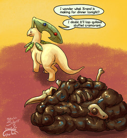 abdominal_bulge after_vore anus blue_body blue_feathers bone bones_in_feces death disposal feathers feces feral scat_disposal skull sleeping text vore yellow_body gyrotech silent_e nintendo pokemon blitz_(gyro) falvev_(pearion) thunk_(gyro) cramorant generation_2_pokemon generation_8_pokemon pokemon_(species) quilava english_text