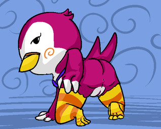 3_fingers 3_toes all_fours anthro anus avian_feet beady_eyes beak bedroom_eyes biped black_eyes blue_background bottomless bra breasts butt clothed clothing countershade_face countershade_torso countershading eyelashes feather_tuft feathered_wings feathers feet female fingerless_(marking) fingers genitals half-closed_eyes hand_on_butt head_tuft looking_back multicolored_body multicolored_feathers narrowed_eyes non-mammal_breasts pink_anus pink_body pink_feathers pink_tail pink_wings presenting presenting_hindquarters presenting_vulva rear_view seductive side_boob simple_background small_breasts solo tail tail_feathers toes tuft two_tone_body two_tone_feathers two_tone_wings underwear vulva white_body white_countershading white_feathers white_vulva white_wings winged_arms wings yellow_beak cooltime-fooltime animal_crossing nintendo midge_(animal_crossing) avian bird 2013 aliasing digital_drawing_(artwork) digital_media_(artwork) full-length_portrait portrait
