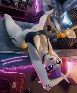 anthro armpit_fetish beverage big_breasts big_butt breasts butt choker clothed clothing controller energy_drink female first_person_view gaming jewelry necklace partially_clothed shirt solo talking_to_viewer tank_top thick_thighs topwear degen3d friendship_is_magic hasbro monster_energy my_little_pony moondancer_(mlp) 3d_(artwork) absurd_res digital_media_(artwork) hi_res tagme