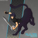 clothed clothing hair male melee_weapon paws solo spots sword text weapon frankly-art final_fantasy final_fantasy_xv square_enix noctis_lucis_caelum felid felid_taur humanoid_taur mammal mammal_taur taur 1:1 comic