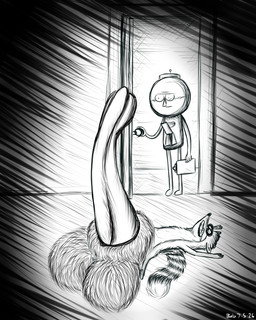 4_fingers animal_genitalia anthro balls big_balls big_penis big_sheath bodily_fluids clipboard date drooling duo erection eye_twitch facial_markings fingers fur genitals gumball_machine head_markings holding_clipboard holding_object huge_balls huge_penis huge_sheath hyper hyper_balls hyper_genitalia hyper_penis hyper_sheath looking_at_genitalia looking_at_penis lying male markings mask_(marking) on_back open_mouth penis ring_(marking) ringed_tail saliva sheath standing stare striped_markings striped_tail stripes tail tail_markings teeth unconscious unconscious_male vignette what babbage cartoon_network regular_show benson_dunwoody rigby_(regular_show) animate_inanimate mammal procyonid raccoon hi_res monochrome signature sketch