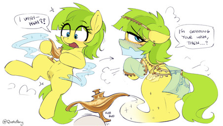 anatomically_correct anatomically_correct_genitalia anatomically_correct_vulva animal_genitalia animal_vulva anus blonde_hair blue_eyes blush clothing ear_piercing ear_ring equine_genitalia equine_vulva female feral floating geniefied genitals hair holding_magic_lamp holding_object lidded_eyes magic_lamp multicolored_hair nude piercing ring_piercing simple_background solo sparkles speech_bubble talking_to_viewer text transformation translucent translucent_clothing two_tone_hair veil vulva white_background yellow_body quotepony hasbro my_little_pony lemon_drop earth_pony equid equine genie horse mammal pony 2025 absurd_res artist_name english_text hi_res