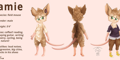anthro bite_mark brown_body brown_fur clothed clothing ear_piercing eyewear footwear fur glasses green_eyes male nude piercing shoes solo tan_body tan_fur text keoakeo j_mouse_(lilpawsx) mammal murid murine rodent wood_mouse absurd_res english_text hi_res model_sheet