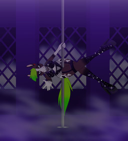 anthro clothed clothing dancing ear_piercing female hair looking_at_viewer piercing pole pole_dancing simple_background smile solo stripper espexx equid equine horse humanoid mammal hi_res