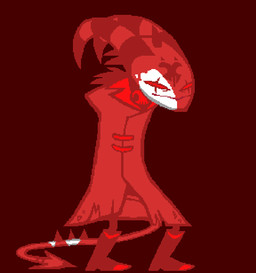 anthro male red_background simple_background solo spade_tail style_emulation tail bobby_adam hellaverse helluva_boss homestuck ms_paint_adventures blitzo_(helluva_boss) demon imp red_theme