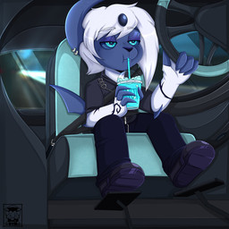 anthro car car_interior chibi inside_car inside_vehicle machine male solo vehicle holymolydeer nintendo pokemon absol generation_3_pokemon pokemon_(species) robot 1:1 hi_res