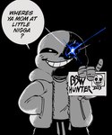 bone business_card clothing dialogue glowing glowing_eyes grin hoodie humor male not_furry profanity racial_slur skeleton smile solo text topwear mooncheese undertale_(series) sans_(undertale) animated_skeleton humanoid undead 2024 english_text hi_res spot_color