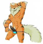 anthro anthrofied arm_tuft balls black_nose black_penis black_stripes elbow_tuft erection eyebrows fur genitals kemono male muscular muscular_anthro muscular_male neck_tuft orange_body orange_fur penis pokemorph pubes solo stripes tuft white_body white_fur yellow_eyes rudethefox nintendo pokemon fan_character kyros_(dowski) arcanine canid canine generation_1_pokemon mammal pokemon_(species) hi_res