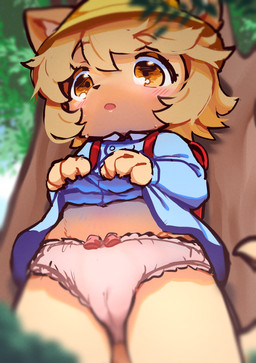 anthro backpack camel_toe clothed clothing female kemono kindergarten_uniform loli panties raised_clothing solo underwear young young_anthro young_female pooding cyberconnect2 fuga:_melodies_of_steel little_tail_bronx mei_marzipan canid canine caninu canis domestic_dog german_shepherd herding_dog mammal pastoral_dog absurd_res hi_res