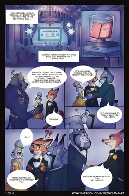 anthro clothing comic_panel dialogue female formal_wear journal male suit_and_tie text meowsana disney zootopia chief_bogo judy_hopps nick_wilde pawbert_lynxley bovid bovine canada_lynx canid canine cape_buffalo european_rabbit felid feline fox lagomorph leporid lynx mammal oryctolagus rabbit red_fox true_fox absurd_res comic english_text hi_res url