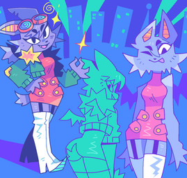 alternative_fashion anthro blep blue_body blue_fur boots butt clothing cyberpop dress eyewear eyewear_on_head female footwear fur garter_straps glasses glasses_on_head high_heeled_boots high_heels j-fashion jacket one_eye_closed shoes short_tail solo spiral_glasses tail tongue tongue_out topwear wink graskip cc-by-nc creative_commons bat mammal 2022 aliasing colorful_theme cool_colors digital_media_(artwork)