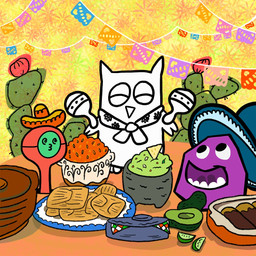 2_toes ambiguous_anthro ambiguous_gender anthro avocado beak black_eyes blue_clothing blue_headwear blue_sombrero bowl cactus cactus_flower clothing container cooking_pot enchilada feathered_wings feathers feet food fruit green_lips group guacamole happy hat hat_only headgear headgear_only headwear headwear_only holding_maraca holidays larger_ambiguous larger_anthro light limbless lips looking_at_another machine maraca mostly_nude mostly_nude_ambiguous multicolored_clothing multicolored_headwear musical_instrument no_eyebrows noseless open_mouth open_smile orange_clothing orange_headwear orange_sombrero percussion_instrument plant plate puckered_lips purple_body red_body salsa_(food) screen screen_face semi-anthro size_difference smaller_ambiguous smile smiling_at_another sombrero standing_on_table teeth text toes tortilla_chips trio two_tone_clothing two_tone_headwear two_tone_sombrero uvula white_ascot white_beak white_body white_feathers wings unknown_artist cinco_de_mayo drawful fixytext jackbox_games quiplash the_jackbox_party_pack avatar_6_(fixytext) pink_(quiplash) sexy_owl_(jackbox) avian bird owl robot unknown_species 1:1 2026 colored digital_drawing_(artwork) digital_media_(artwork) english_description english_text lighting official_art shaded spanish_description female_(lore)