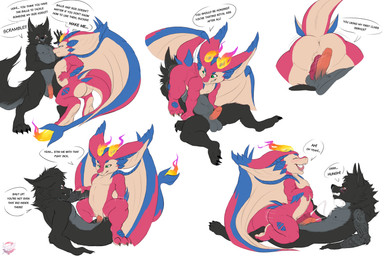 3_toes 4_eyes 4_fingers anthro anus balls black_body black_fur black_hair blue_body blue_scales blush dominant duo ejaculation facesitting feet fingers frottage fur genitals green_eyes grey_body hair humanoid_genitalia humanoid_penis humiliation male multi_eye multiple_poses orange_penis penetration penile penis penises_touching pose pubes red_body red_eyes red_penis scales sex sitting sitting_on_another size_difference slit_penetration slit_play speech_bubble tattoo text toes wings fennephilim_fox league_of_legends mythology riot_games tencent smolder_(lol) canid canine canis dragon imperial_dragon_(lol) mammal mythological_creature mythological_scalie scalie wolf english_text hi_res
