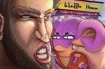 angry anthro beard bite_mark blood blood_on_nose bodily_fluids close-up clothed clothing countershading detailed_background duo facial_hair female humor male snake_hood squeezing gobsmacker keeshee twig_(ncs) cobra human lamarian mammal reptile scalie snake 2021 absurd_res hi_res signature