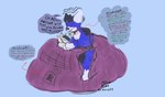 ^_^ age_regression anthro barefoot big_diaper biped black_ear blue_background blue_body blue_fur clothed clothing collar diaper directional_arrow drawing_(action) excessive_feces eyes_closed featureless_feet feces feet fur huge_diaper hyper hyper_feces lock_symbol magic_item male mitten_hands plantigrade purple_diaper simple_background sitting sitting_on_diaper smile soiled_diaper solo speech_bubble stats tablet tail text toddler unclean_diaper used_diaper wearing_diaper white_chest white_ear white_feet white_mouth young m3g4 mega_(m3g4) canid canine canis domestic_dog mammal 2024 colored dated digital_drawing_(artwork) digital_media_(artwork) english_text hi_res signature sketch