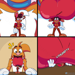3_toes 4_fingers anthro big_feet big_tongue blep cartoon_gloves cartoon_physics collar duo extreme_size_difference eyebrows eyewear feet fingers glasses long_tongue macro male male/male micro open_mouth paws puffed_cheeks red_tongue size_difference text toes tongue tongue_out toony toony_moment wide_tongue doggydog doggydog_(character) roderick_(tamerkoh) toon_doggydog_(doggydog) canid canine canis domestic_dog lagomorph leporid mammal rabbit 1:1 absurd_res comic english_text hi_res