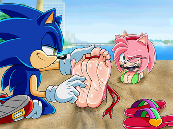4_toes anthro ball_gag barefoot bdsm beach biped blush bondage bound dominant dominant_male duo feet female foot_fetish foot_focus foot_play gag humanoid_feet laugh legs_up male male/female plantigrade restraints rope seaside sitting soles submissive submissive_female tickle_torture tickling tickling_feet toe_restraints toes toes_tied skoufidios sega sonic_the_hedgehog_(series) amy_rose sonic_the_hedgehog eulipotyphlan hedgehog mammal 4:3