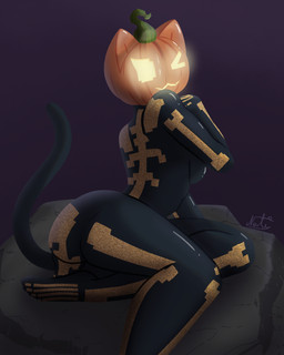 anthro big_butt black_body black_bodysuit black_clothing black_skinsuit bodysuit bone butt clothing feet female food for_a_head fruit glowing glowing_eyes looking_at_viewer looking_back looking_back_at_viewer markings one_eye_closed plant pumpkin pumpkin_head simple_background sitting skinsuit solo tail thick_thighs tight_clothing wink nerty epic_games fortnite spice_(fortnite) felid feline humanoid mammal object_head 4:5 absurd_res hi_res