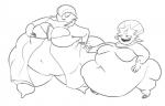 anthro duo female morbidly_obese obese overweight simple_background white_background ultrahand nintendo pokemon gardevoir generation_3_pokemon generation_4_pokemon pokemon_(species) weavile hi_res monochrome