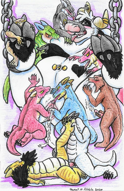 5_fingers ambiguous_gender ambiguous_penetration andromorph animal_genitalia anthro bdsm belly bite biting_leg biting_thigh biting_vulva black_body black_horn blue_body blue_horn blush bodily_fluids bondage bound breast_fondling breast_grab breast_play breast_squish breast_suck breasts brown_body captured chain chained claws clitoral clitoris clitoris_lick cloaca cuff_(restraint) cuffed_ankles cum cum_from_vagina cum_in_mouth cum_in_vagina cum_inside cumshot cunnilingus dominant dominant_male double_fisting double_penetration ejaculation eye_roll eyes_closed feet fellatio female female_penetrated fingers fisting fondling foot_fetish foot_grab foot_play from_front_position fur fuzzy gangbang genital_fluids genital_slit genitals green_body green_eyes group group_sex half-closed_eyes hand_on_belly hand_on_breast hand_on_foot hand_on_leg hand_on_muzzle hand_on_thigh handjob hands_behind_back head_tuft heart_(marking) holding_penis hooves horn humanoid_genitalia intersex intersex/intersex interspecies intraspecies kneeling larger_female larger_penetrated larger_sub leg_bite leg_grab legs_up licking looking_pleasured lying male male/female markings masturbation multi_breast narrowed_eyes navel navel_piercing nipple_fetish nipple_play nipple_suck nude on_back open_mouth oral orange_eyes oversized_oral penetration penile penis piercing pink_body questionable_consent raised_leg red_body restrained restrained_legs restraints saliva scales sex simple_background size_difference slightly_chubby slightly_chubby_anthro slightly_chubby_female smaller_male snout_grab squish submissive submissive_female sucking tail tail_bite tail_grab tail_in_mouth teeth thigh_bite tickle_fetish tickling tongue tongue_out tuft vaginal vaginal_fluids vaginal_penetration vaginal_squirting vulva white_background white_body white_fur yellow_body yellow_eyes yellow_horn hitsuji_bokujo abgail_(hitsuji_bokujo) bovid bovine cattle kobold mammal scalie hi_res traditional_media_(artwork)