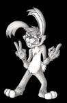 2019 absurd_res alpha_channel angry anthro buckteeth chest_tuft damaged fangs flipping front_view fur gesture greyscale grin hand_gesture hi_res krolik lagomorph leporid long_ears looking_at_viewer lucky_(whacked) male mammal microsoft middle_finger monochrome portrait pose rabbit sharp_teeth signature smile solo standing teeth tuft v_sign xbox_game_studios