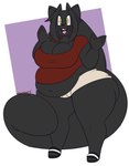 5_fingers anthro belly big_belly big_breasts black_body black_fur black_hair bottomwear breasts chibi cleavage clothed clothing female fingers footwear fur hair huge_thighs long_hair looking_at_viewer navel open_mouth overweight overweight_anthro overweight_female red_clothing red_shirt red_topwear sandals shirt shoes shorts simple_background solo standing tan_bottomwear tan_clothing tan_shorts thick_thighs topwear wide_hips yellow_eyes dewwydarts allyson_(dewwydarts) domestic_cat felid feline felis mammal 2022 hi_res