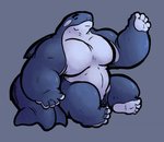 barazoku barefoot biceps feet gesture male musclegut muscular muscular_male simple_background solo thumbless waving blkmnstrr cetacean dolphin mammal marine monster oceanic_dolphin orca toothed_whale