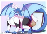 blush blush_lines clothing dialogue diaper diaper_under_clothing embarrassed feces female feral looking_back mirror onesie open_mouth pooping soiled_diaper soiling solo text unclean_diaper used_diaper steelshark mythology dragon mythological_creature mythological_scalie scalie 11:8 absurd_res english_text hi_res